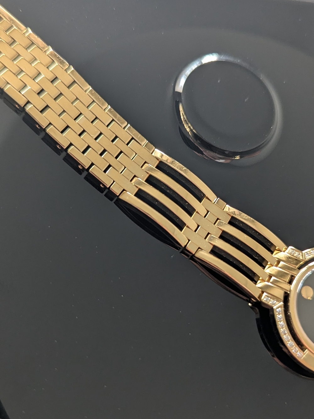 Movado Watch Women’s Gold Black Dial Diamond Bracelet $2795 - Picture 7 of 16